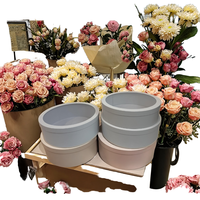 Ensemble de boîtes cadeaux rondes en carton recyclé de couleur unie avec 3 couvercles transparents en PVC, boîte à fleurs et emballage pour seau à câlins