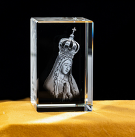 Cadeau de mariage chrétien de collection : Bloc de cristal K9 3D rectangulaire gravé au laser de haute qualité, motif croix de prière, objet religieux