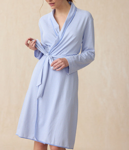 Robe de nuit en coton Pima à rayures imprimées pour femme, robe de matin avec bordure en coton - Product Image 3