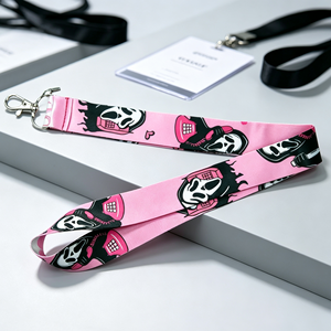 Lanière de cou en polyester à motif personnalisé, tendance, rose, avec motif graphique, pour téléphone, porte-clés, breloque de sac - Product Image 2