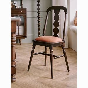 Silla de comedor francesa retro de madera maciza con asiento tapizado para comedor, uso adulto - Product Image 1