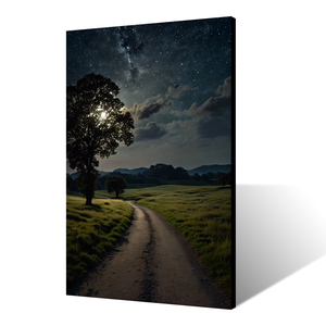 Realistico paesaggio Country tela arte da parete cielo stellato sereno con percorso illuminato dalla luna e tecnica di verniciatura a spruzzo scenario notturno - Product Image 2