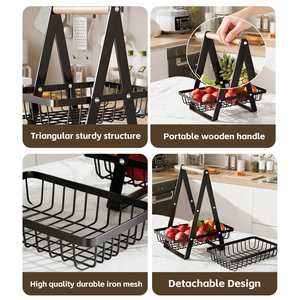 Cesta de Frutas Metálica para Encimera de Cocina, Frutero Multiusos, Estante de Almacenamiento de Frutas y Verduras Resistente a la Oxidación con Cesta de Alambre Cuadrada - Product Image 4