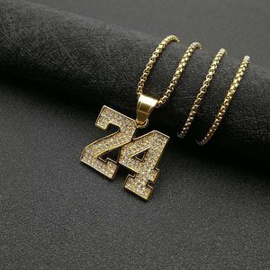 Collier pendentif numéro 24 en acier titane plaqué or, entièrement serti de diamants, pour homme et femme, bijou hip-hop, cadeau tendance. - Product Image 4