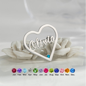 Broche personnalisée YBcustom en forme de cœur avec pierre de naissance des 12 mois et strass, bijou unisexe, cadeau d'anniversaire - Product Image 2