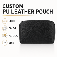 Pochette de maquillage en cuir PU pour femmes, trousse à cosmétiques avec fermeture éclair, forme demi-lune, noire, pochette de toilette, rangement de voyage