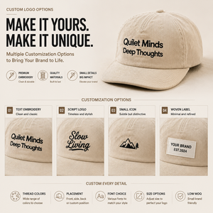 หมวกแก๊ปปักลาย 5 ชิ้น แบบ Snapback ผ้าคอร์ดูรอยสีครีม ปรับแต่งได้ตามต้องการ พร้อมปักแบรนด์ - Product Image 3