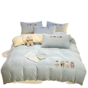 Cute Cartoon Embroidered Bubble Fleece Bedding Set Thickened Winter Warm Four-Piece Set For Kids And Adults - Product Image 4