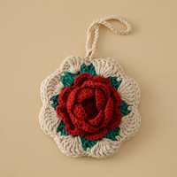 Porte-monnaie, Pendentif, Pochette à rouge à lèvres, Étui à clés en forme de rose, en laine, au crochet, motif feuille, fleur artificielle écologique, pour la Saint-Valentin et le Nouvel An