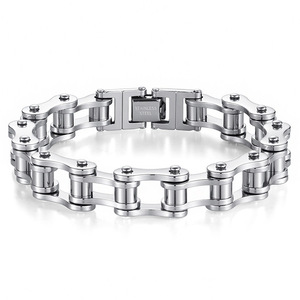 Pulsera Rocker para Hombre al por Mayor, Brazalete Punk de Acero Inoxidable Chapado en Oro con Cadena y Detalles de Tachuelas, Pulseras de Moda para Regalo de Motociclista - Product Image 5