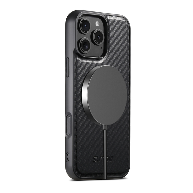Magnetic Carbon Fiber Pattern 360 Rotating Stand PU Leather Back Case for iPhone 17Air 17 16 15 14 13 12 Pro Max Plus Phone Case