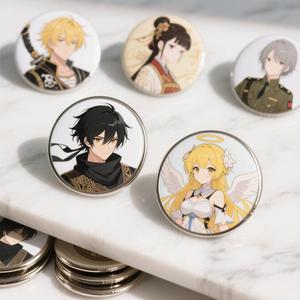 Badge rond en étain personnalisé de haute qualité, motif de personnage de manga mignon, écologique, cadeaux kawaii pour <span class=keywords><strong>otaku</strong></span>, technique de peinture imprimée UV - Product Image 3