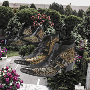 Bottes Chelsea montantes pour hommes à bout pointu, imprimé floral, en cuir véritable, imperméables, antidérapantes, à enfiler, lumineuses, tendance, collection Printemps - Product Image 2