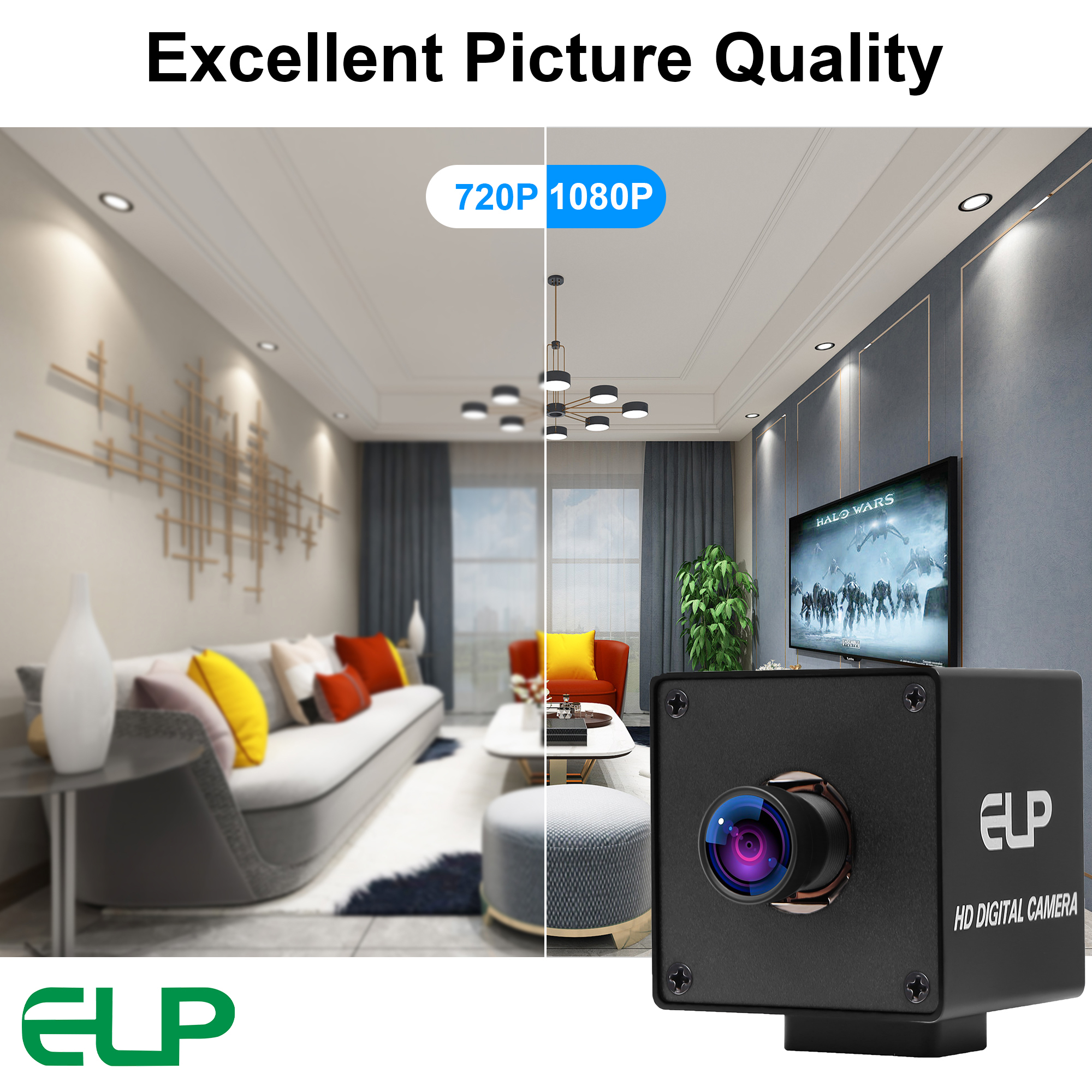 ELP 1080p H.264 USB Security Webcam – Low-Light Camera with Built-In Microphone for PC - View 2