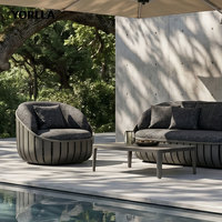 Ensemble de canapés à lattes en aluminium robuste pour hôtels et complexes, résistant aux intempéries, mobilier de salon type cocon
