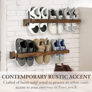 Wooden Wall Mounted <b>Shoe</b> Rack 2 Tier <b>Space</b> <b>Saving</b> <b>Storage</b> Organizer For Entryway <b>Shoes</b> - Product Image 3