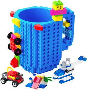 Penjualan Laris 350ML Cangkir Kopi Plastik Blok Bangunan DIY Bahan Bangunan Mug Bata Lego Kreatif Bentuk Silinder