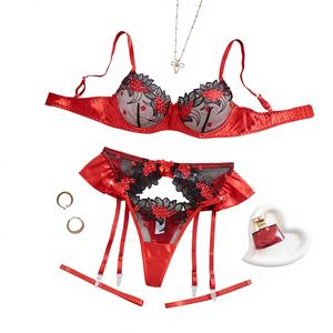 Ensemble de lingerie sexy en dentelle brodée pour femmes, soutien-gorge push-up fin et léger pour <span class=keywords><strong>poitrines</strong></span> généreuses, contrôle léger, lingerie violette XL - Product Image 1