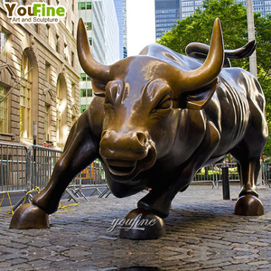 Sculpture de taureau en bronze grandeur nature pour extérieur, grande statue de taureau de Wall Street en métal moulé pour jardin et parc - Product Image 3