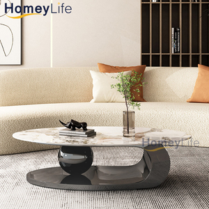 HOMEYLIFE Bàn Cà Phê Hiện Đại Bàn Tròn Bắc Âu Hình Bầu Dục Bàn Cà Phê Tròn Thông Minh Bằng Gốm Có Tủ Lạnh Và Bluet - Product Image 3