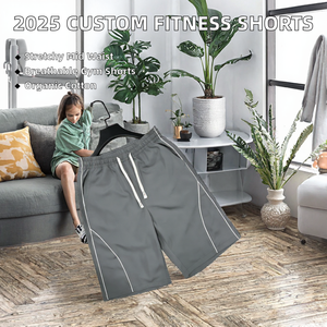 2025 Customized Logo <b>Women's</b> Casual Mid Printed Breathable Eco-Friendly Anti-Wrinkle 100% Cotton Knitted Splicing Gym <b>Shorts</b> - Product Image 2