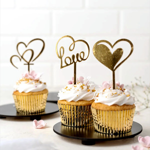 ท็อปเปอร์เค้กอะคริลิค รูปหัวใจ น้ำผึ้งและรสหวาน สำหรับตกแต่งเค้กวันวาเลนไทน์ ชุดตกแต่งคัพเค้ก สีทองและสีโรสโกลด์ - Product Image 2