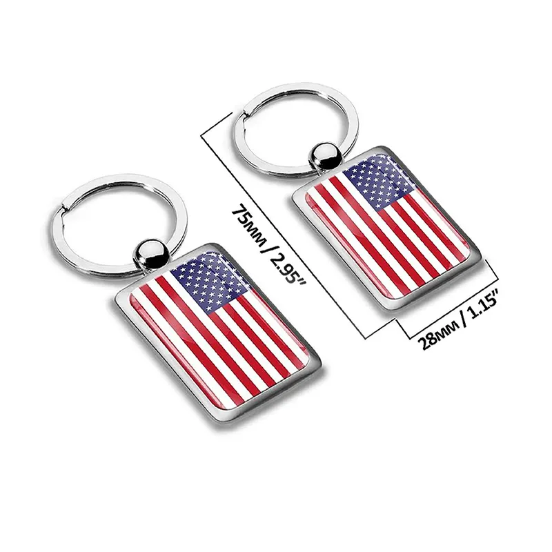 Usa Canada American Flag Keychain Personalized Rectangle High Quality Custom Logo Sublimation Metal Keychain