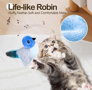 Jouets pour chatons automatiques à gazouillis d'usine, jouets interactifs pour chats, oiseau réaliste qui se batte d'ailes avec de l'herbe à chat, jouets d'exercice - Product Image 5