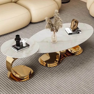Nouvel arrivage de meubles de salon table centrale cadre en acier inoxydable brillant dessus en marbre table de café dorée - Product Image 2