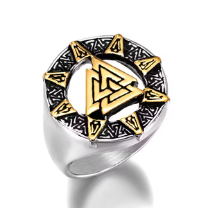 Nhẫn thép không gỉ họa tiết hình học tam giác phong cách Viking Bắc Âu Hip Hop chất lượng cao dành tặng nam giới - Product Image 3
