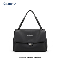 Sac à bandoulière SHIMO avec logo personnalisé, en cuir grainé noir, poignée supérieure, sac fourre-tout, faible MOQ 50 pièces, sac à main de luxe pour les trajets quotidiens des femmes