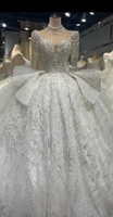 Robe de mariée NDB11092 en dentelle, style robe de bal scintillante, avec appliques en dentelle, manches courtes, pour femmes