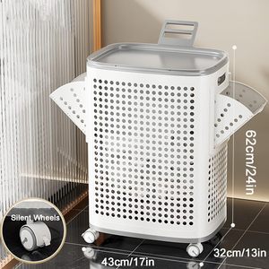Hot Selling Colorful Medium Large Flexible Plastic <b>Laundry</b> <b>Hamper</b> Wheels <b>Lids</b> Household Organizer Convenient Dirty Clothes - Product Image 2
