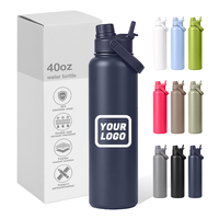 Bouteille d'eau isotherme en acier inoxydable 40 oz avec logo personnalisé, double paroi SS304, revêtement poudré, gravure laser, gobelet de voyage avec paille et poignée