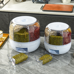 360 distributeur de riz à grains rotatif en plastique récipient de stockage des aliments pour la cuisine à domicile étanche à l'humidité avec bouton de commande - Product Image 2
