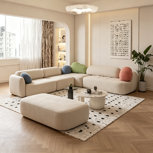 Sofá Seccional de Tela en Forma de S, Diseño Modular Minimalista Moderno, Respaldo con Almohadas, Sin Brazos, Juego de Muebles para Sala de Estar - Product Image 2
