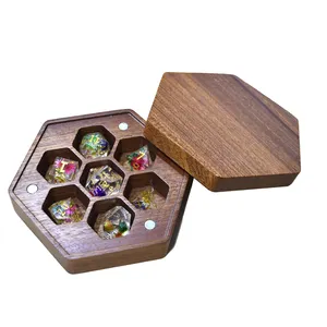 Custom Rectangular Hexagon Square Dice Storage Wood Case Pocket Size Travel Game Wooden Dice Box with Magnetic Lid