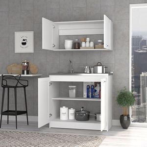 <b>2</b>-<b>Piece</b> Rectangle <b>White</b> Kitchen Cabinet <b>Set</b> - Product Image 2