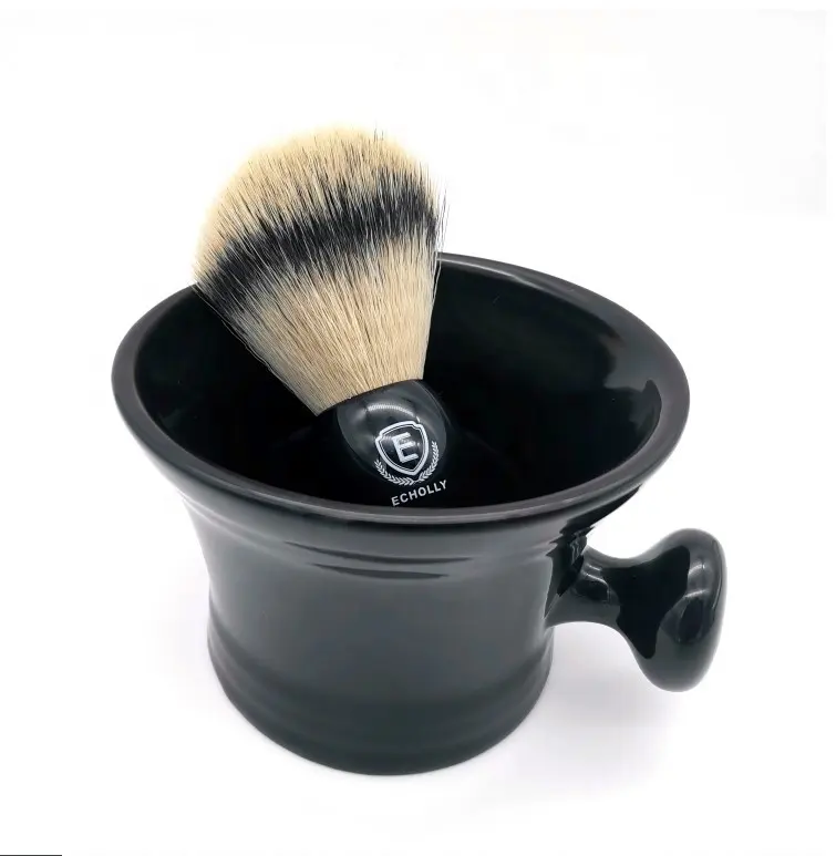 Toptan özel Logo siyah seramik tıraş sabunu fırça kupa erkekler tıraş kasesi