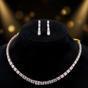 Collar de Diamantes Baguette Chapado en Oro Rosa de Lujo, Oro Sólido de 18K, para Mujer, Usado como Joyería de Boda - Product Image 1