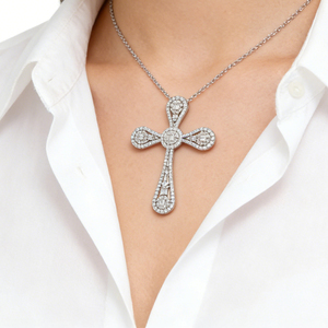 CUSTOM SILVER 10K/14K/18K GOLD PLATED LAB GROWN CVD DIAMOND CLASSIC ENGAGEMENT GIFT SWEATER <b>CHAIN</b> NECKLACE <b>CROSS</b> PENDANT - Product Image 6