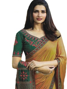 Sari Multicolor con Blusa para Fiesta o Boda, Diseño con Borde de Encaje, Sari de Seda de la India y Pakistán para Adultos, Étnico, con 500 Bordados - Product Image 5