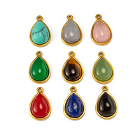 Pendentifs en forme de goutte d'eau en acier inoxydable plaqué or véritable 18 carats PVD avec pierres naturelles pour la fabrication de bijoux DIY
