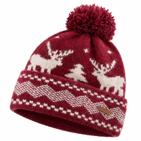Bonnet tricoté jacquard femme motif renne de Noël avec pompon, chaud et tendance pour l'hiver, personnalisable avec logo OEM