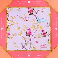 Tapis de Mahjong Américain Professionnel de Luxe pour 4 Joueurs, avec Cadre en Bambou, Motifs Floraux Rose Lavande et Murs d'Oiseaux, et Housse de Table Antidérapante en Caoutchouc