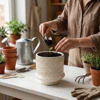Pot de fleurs en céramique pour plantes d'intérieur, pot de fleurs de jardin avec trou de drainage, pots de fleurs en céramique texturée, vente en gros, lot de 2