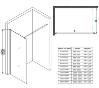 Panneaux muraux de douche Écran de douche Verre trempé Verre de sécurité Rectangle ABS Design clair moderne avec barre de support réglable
