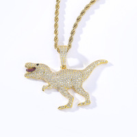 Collier pendentif dinosaure T-Rex glacé, bijoux hip-hop tendance en zircon cubique