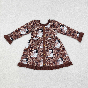 Weihnachtliches Kuh-Weihnachtsmann-Motiv Mädchen 2-teiliges Pyjama-Set Langarm mit Rüschendetail Kinder Boutique Nachtwäsche - Product Image 3