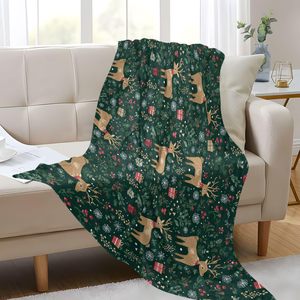 Green Christmas Deer Flannel <b>Blanket</b> <b>Throw</b> <b>Blanket</b> Nap <b>Blanket</b> Party Decor Xmas Gift Skin Friendly Reversible for Winter Warmth - Product Image 6